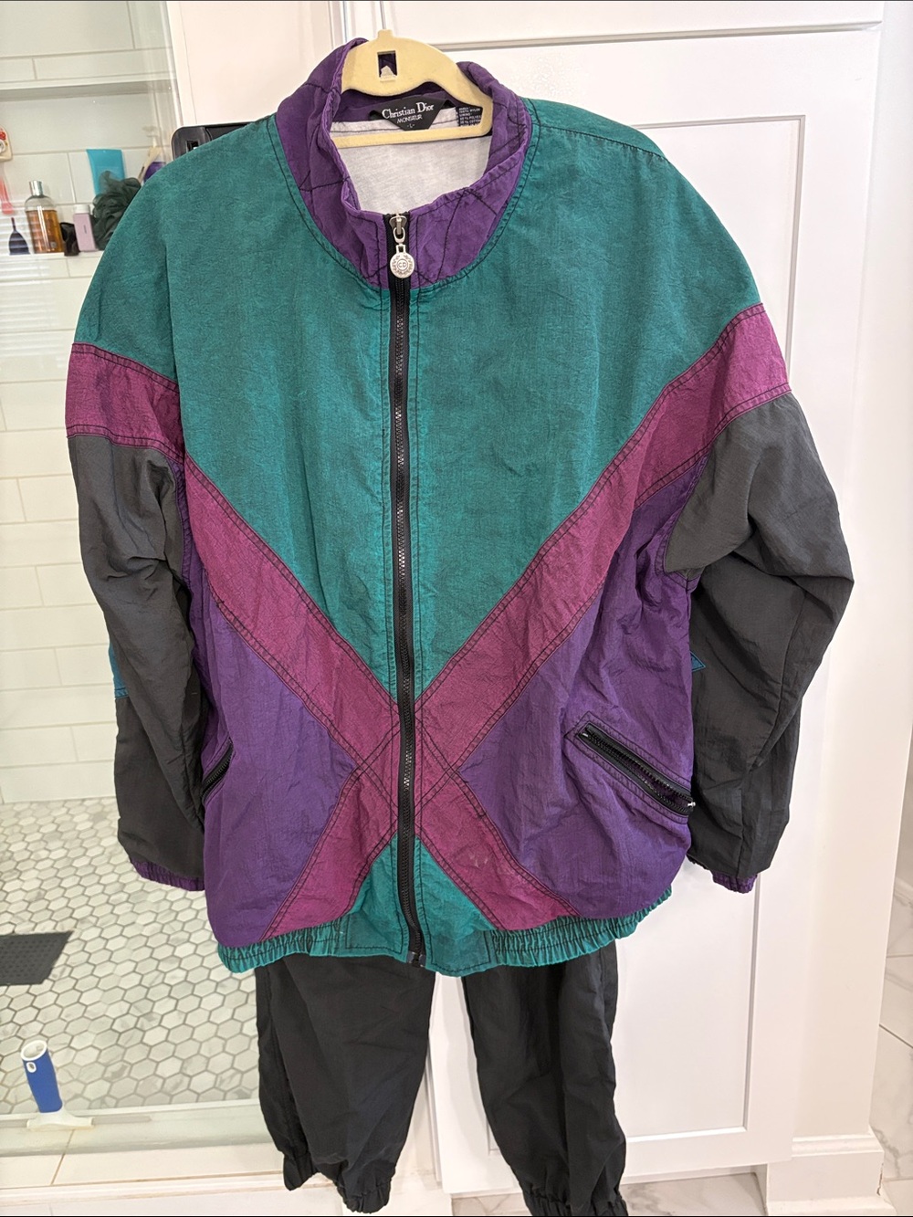 Vintage Christian Dior Monsieur Purple & Teal Zip-Up Windbreaker. Jacket/pants.